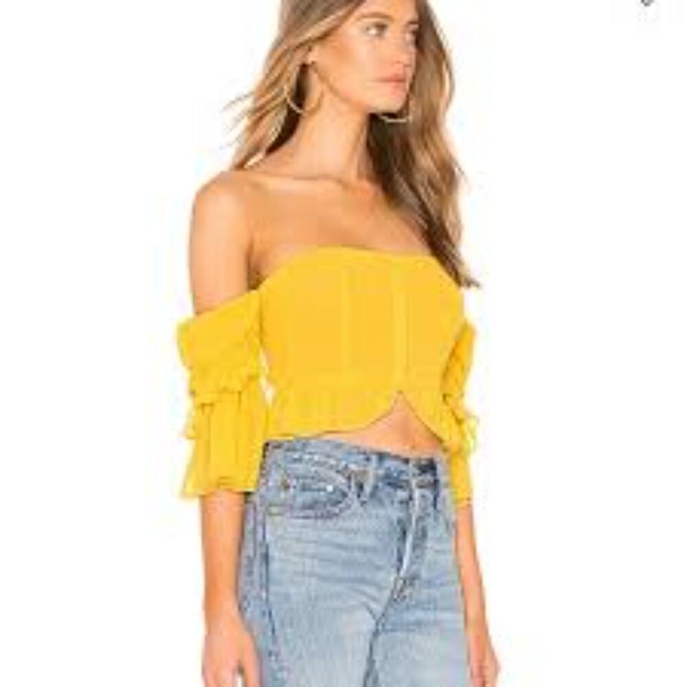 Majorelle Karolina Off Shoulder Top Swiss Dot Sunshine Yellow Cropped Medium